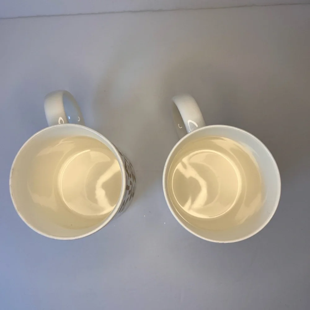 Starbucks‎ Coffee Mugs 12oz 2015 White Gold Graffiti Lettering SET OF 2 Giftable